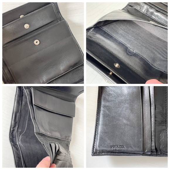 Prada black Tessuto nylon nappa leather trifold wallet vintage - Picture 6 of 10